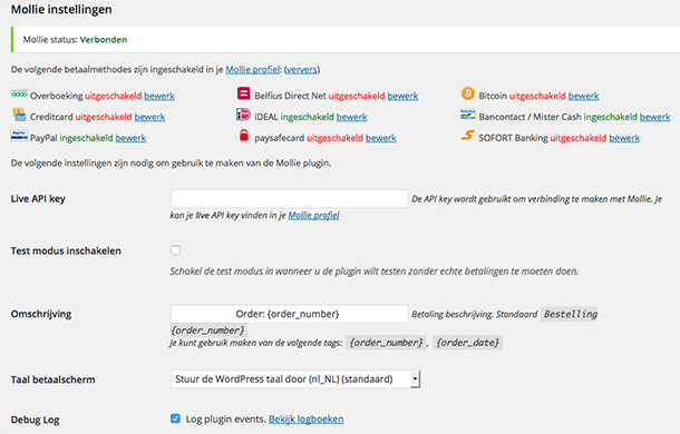 Mollie betaalinstellingen in WooCommerce