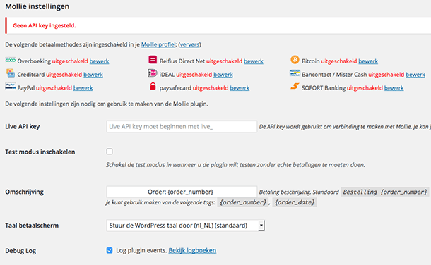 Mollie WooCommerce instellingen