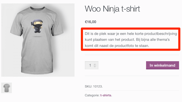 Korte productbeschrijving in WooCommerce webshop