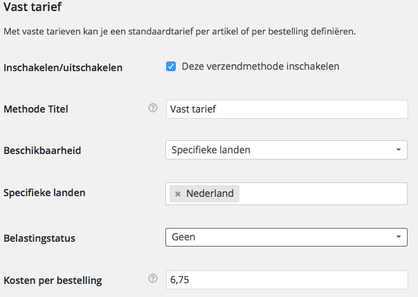 Verzendkosten vast tarief instellen