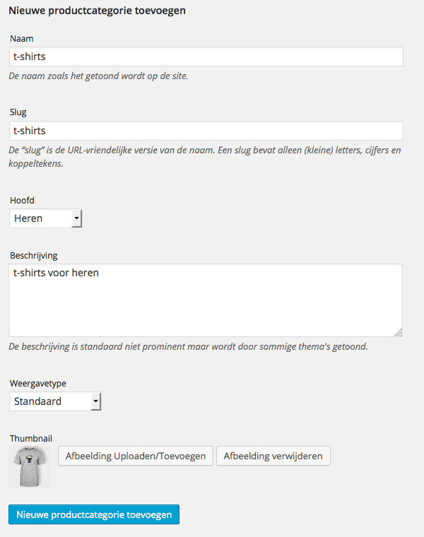 WooCommerce productcategorie toevoegen