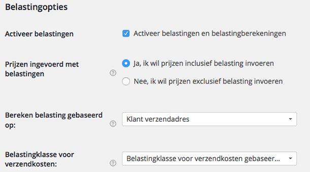 Belastingopties in WooCommerce