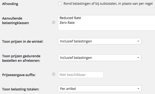 WooCommerce belastingopties met name voor bezoekers