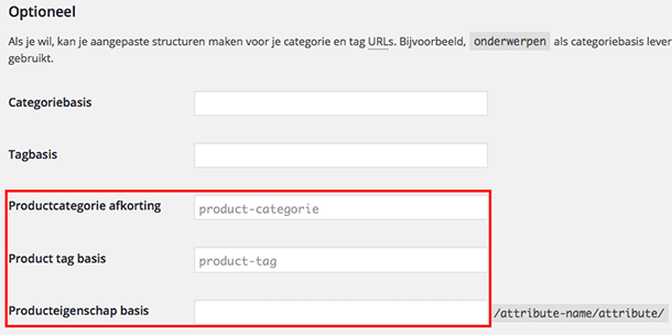 WooCommerce permalinks optioneel