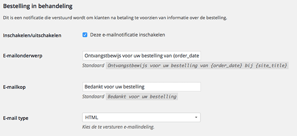 Bestelling in behandeling e-mail