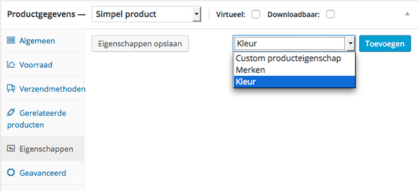 Producteigenschap keuze productgegevens