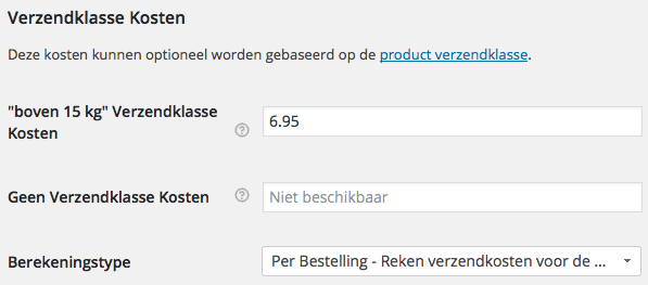 Verzendklasse kosten in WooCommerce versie 2.4