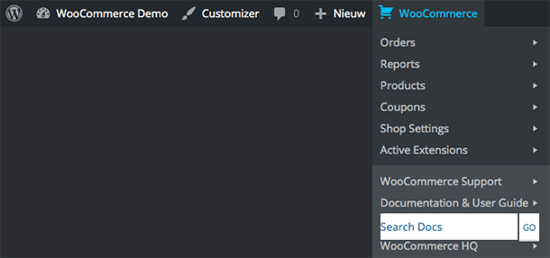 WooCommerce in toolbar van WordPress