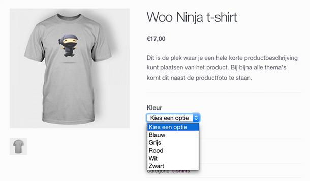 WooCommerce eigenschap kleur kiezen