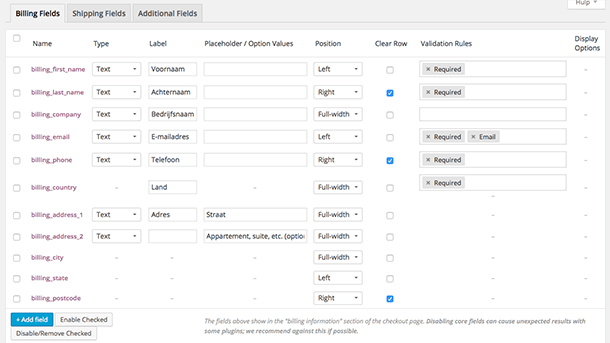 Checkout field editor