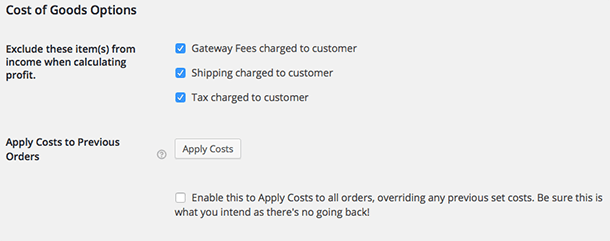 Cost of goods instellingen in WooCommerce