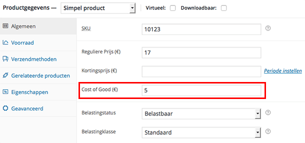 Cost of goods invullen