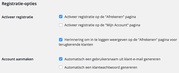 WooCommerce registratie opties