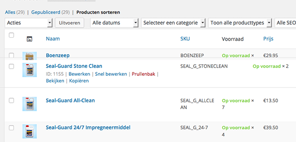 WooCommerce product slepend sorteren