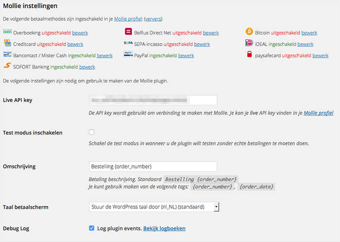 Mollie betaalinstellingen WooCommerce