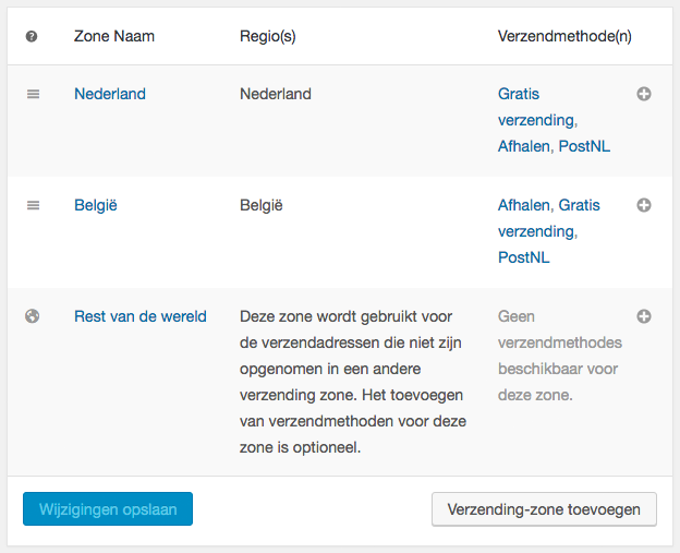 woocommerce verzendzones