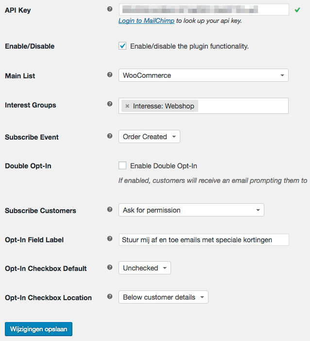 woocommerce mailchimp instellingen